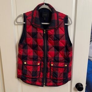 J. Crew Red and Black Checkered Quilted Vest
